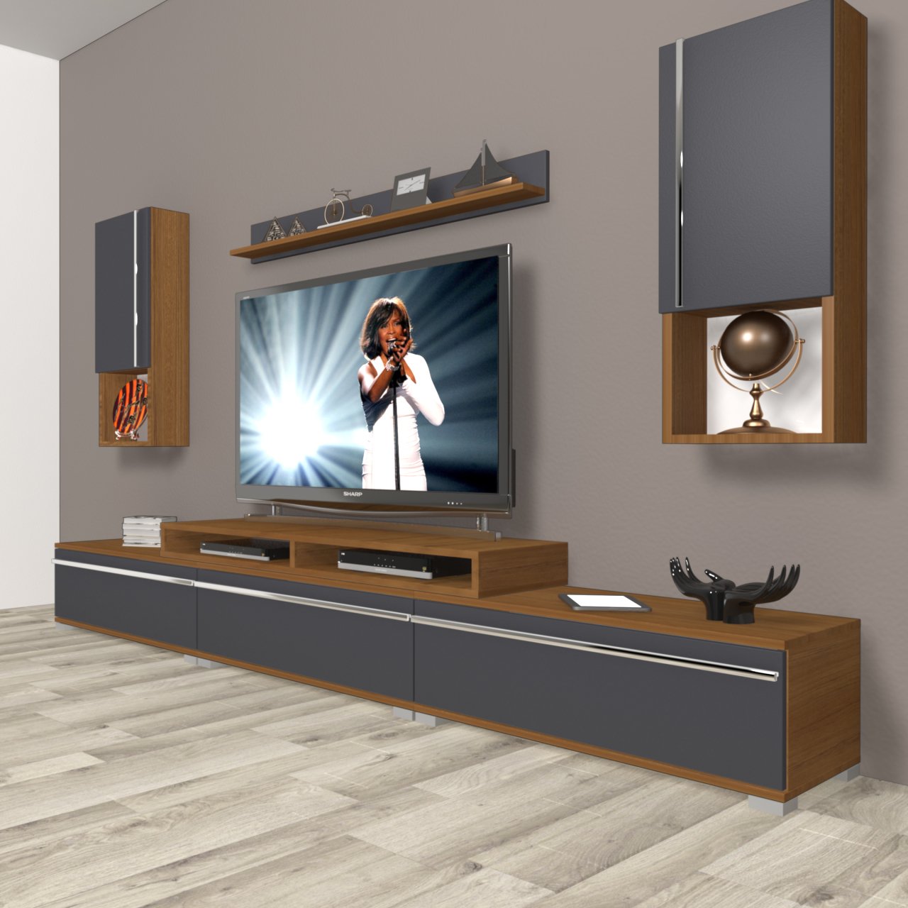 Decoraktiv Ekoflex 270TA Mdf Tv Ünitesi Tv Sehpası Ceviz - Antrasit