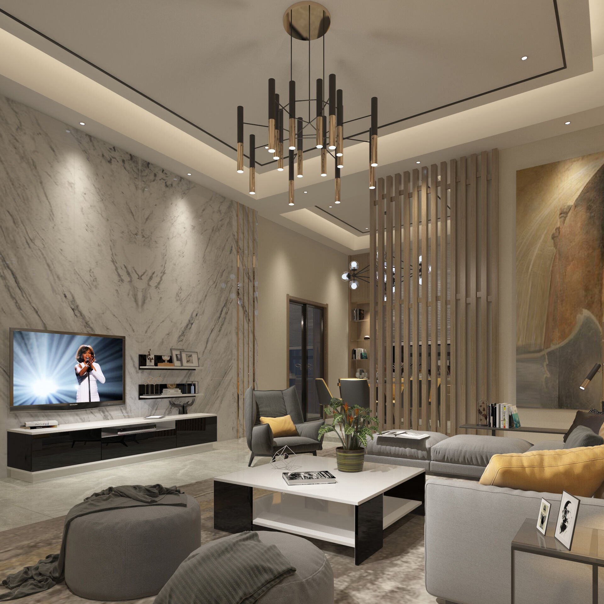 Trendstyle 4s Mdf Tv Ünitesi ve Orta Sehpa 2'li Set Beyaz - Siyah