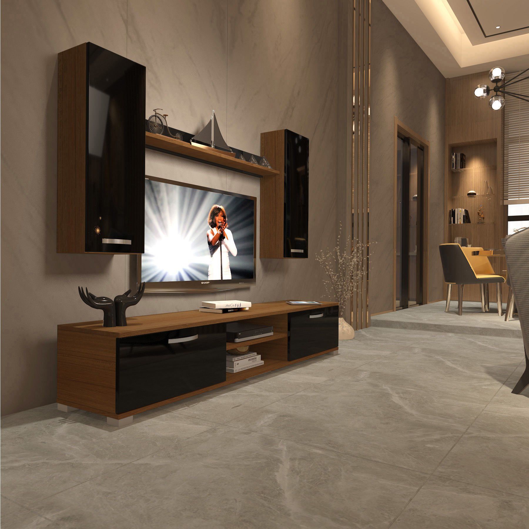 Decoraktiv Eko 5D Slm Dvd Tv Ünitesi Tv Sehpası Ceviz - Siyah