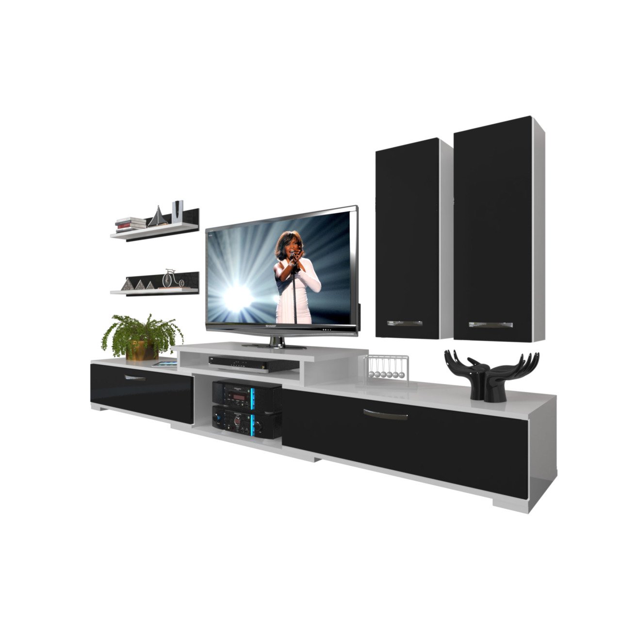 Decoraktiv Flex 5D Mdf Tv Ünitesi Tv Sehpası Beyaz - Siyah