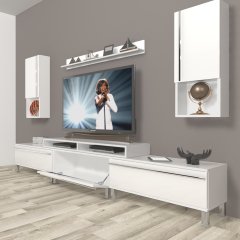 Decoraktiv Ekoflex 270TA Mdf Krom Ayaklı Tv Ünitesi Tv Sehpası Parlak Beyaz