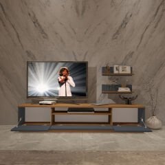 Trendstyle 4s Mdf Tv Ünitesi ve Orta Sehpa 2'li Set Ceviz - Antrasit