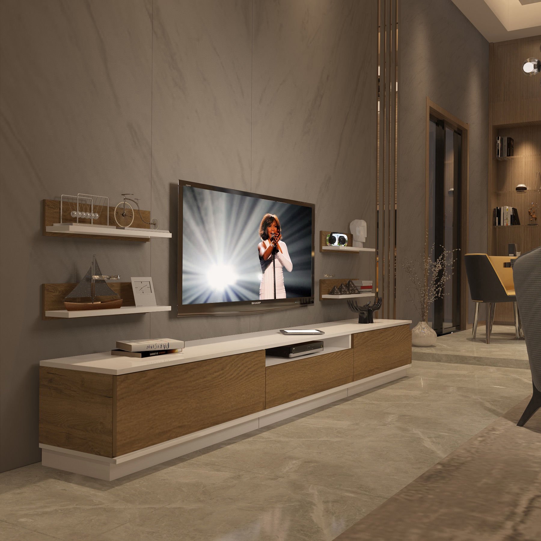 Decoraktiv Trendstyle 270RS Mdf Tv Ünitesi Tv Sehpası Beyaz - Pera