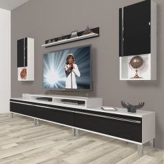 Decoraktiv Ekoflex 270TA Mdf Krom Ayaklı Tv Ünitesi Tv Sehpası Beyaz - Siyah