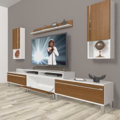Decoraktiv Ekoflex 270TA Mdf Krom Ayaklı Tv Ünitesi Tv Sehpası Beyaz - Ceviz