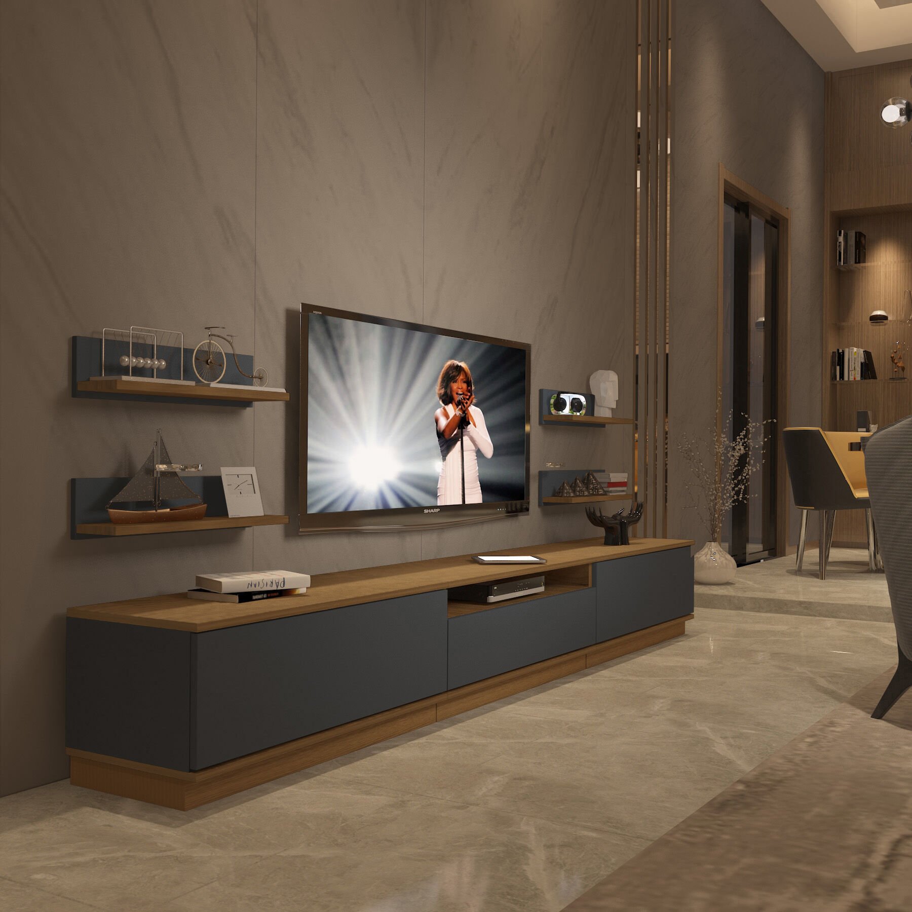 Decoraktiv Trendstyle 270RS Mdf Tv Ünitesi Tv Sehpası Pera - Antrasit