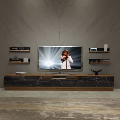 Decoraktiv Trendstyle 270RS Mdf Tv Ünitesi Tv Sehpası Ceviz - Siyah Mermer