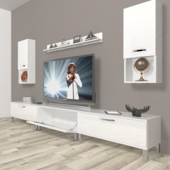 Decoraktiv Eko 270da Slm Krom Ayaklı Tv Ünitesi Tv Sehpası Parlak Beyaz