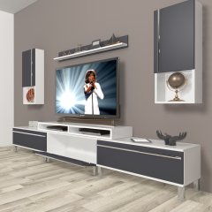 Decoraktiv Ekoflex 270TA Mdf Krom Ayaklı Tv Ünitesi Tv Sehpası Beyaz - Antrasit