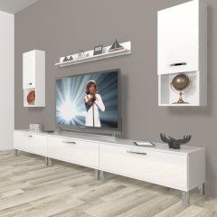Decoraktiv Eko 270da Slm Krom Ayaklı Tv Ünitesi Tv Sehpası Parlak Beyaz