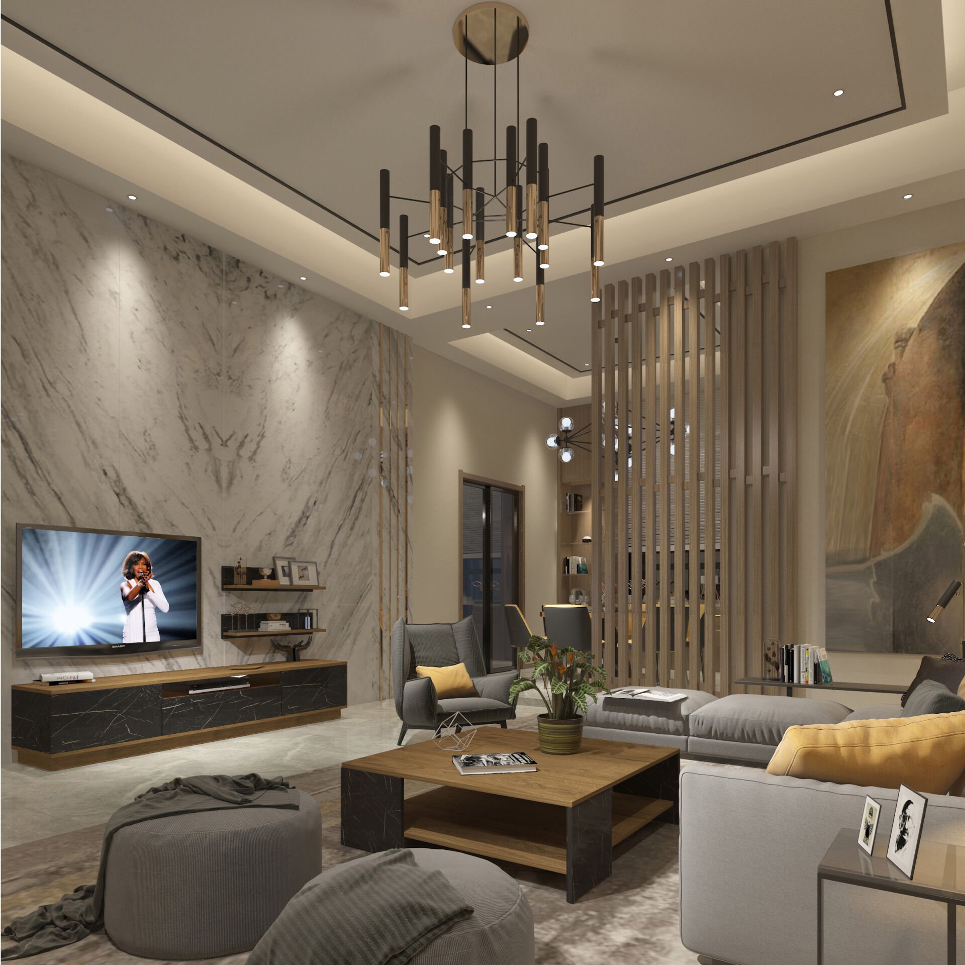 Trendstyle 4s Mdf Tv Ünitesi ve Orta Sehpa 2'li Set Pera - Siyah Mermer