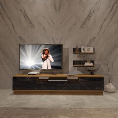 Trendstyle 4s Mdf Tv Ünitesi ve Orta Sehpa 2'li Set Pera - Siyah Mermer