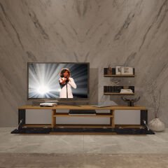 Trendstyle 4s Mdf Tv Ünitesi ve Orta Sehpa 2'li Set Pera - Siyah Mermer