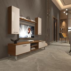 Decoraktiv Eko 5D Slm Dvd Krom Ayaklı Tv Ünitesi Tv Sehpası Ceviz - Beyaz
