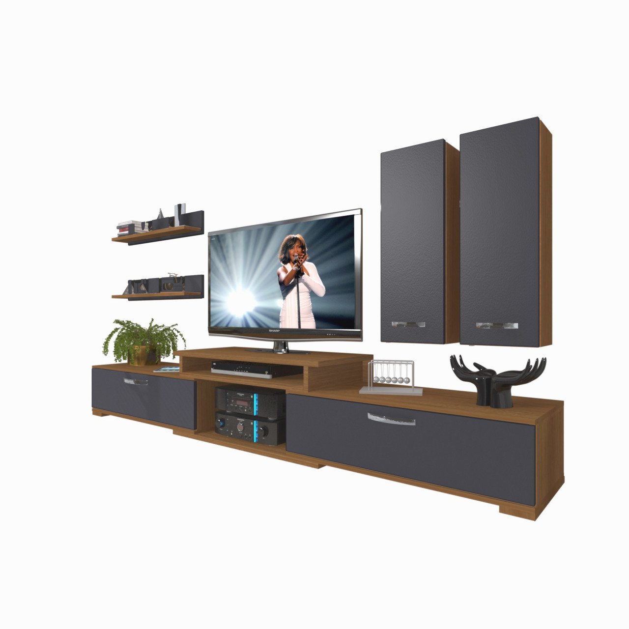 Decoraktiv Flex 5D Mdf Tv Ünitesi Tv Sehpası Ceviz - Antrasit