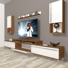 Decoraktiv Ekoflex 270TA Mdf Krom Ayaklı Tv Ünitesi Tv Sehpası Ceviz - Beyaz