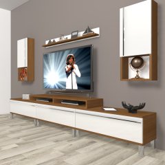 Decoraktiv Ekoflex 270TA Mdf Krom Ayaklı Tv Ünitesi Tv Sehpası Ceviz - Beyaz