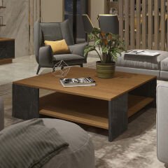 Trendstyle 4s Mdf Tv Ünitesi ve Orta Sehpa 2'li Set Ceviz - Siyah Mermer
