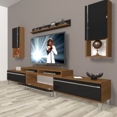 Decoraktiv Ekoflex 270TA Mdf Krom Ayaklı Tv Ünitesi Tv Sehpası Ceviz - Siyah