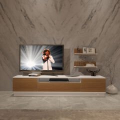 Trendstyle 4s Mdf Tv Ünitesi ve Orta Sehpa 2'li Set Beyaz - Ceviz