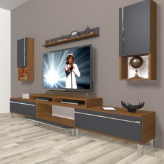 Decoraktiv Ekoflex 270TA Mdf Krom Ayaklı Tv Ünitesi Tv Sehpası Ceviz - Antrasit