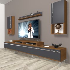 Decoraktiv Ekoflex 270TA Mdf Krom Ayaklı Tv Ünitesi Tv Sehpası Ceviz - Antrasit