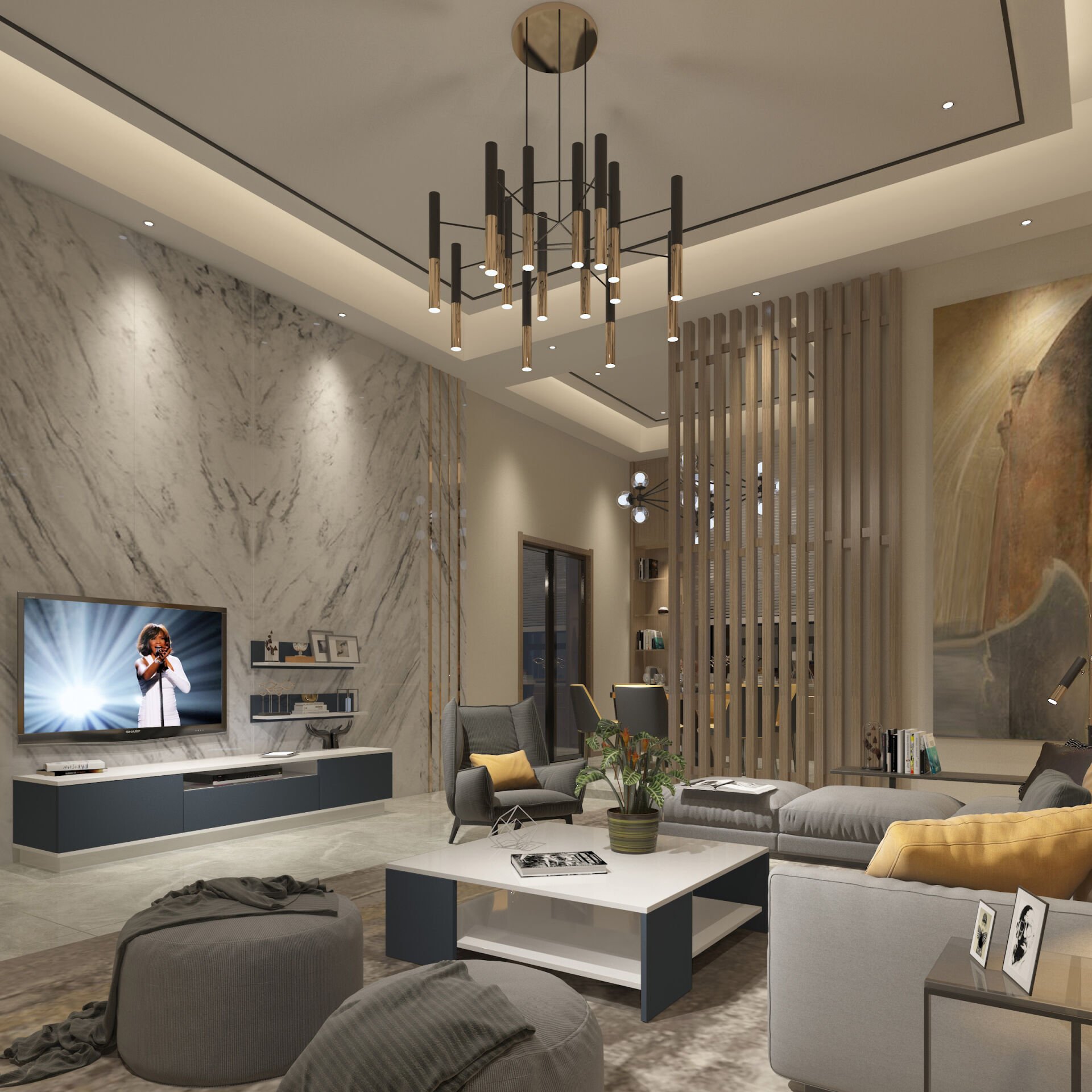 Trendstyle 4s Mdf Tv Ünitesi ve Orta Sehpa 2'li Set Beyaz - Antrasit