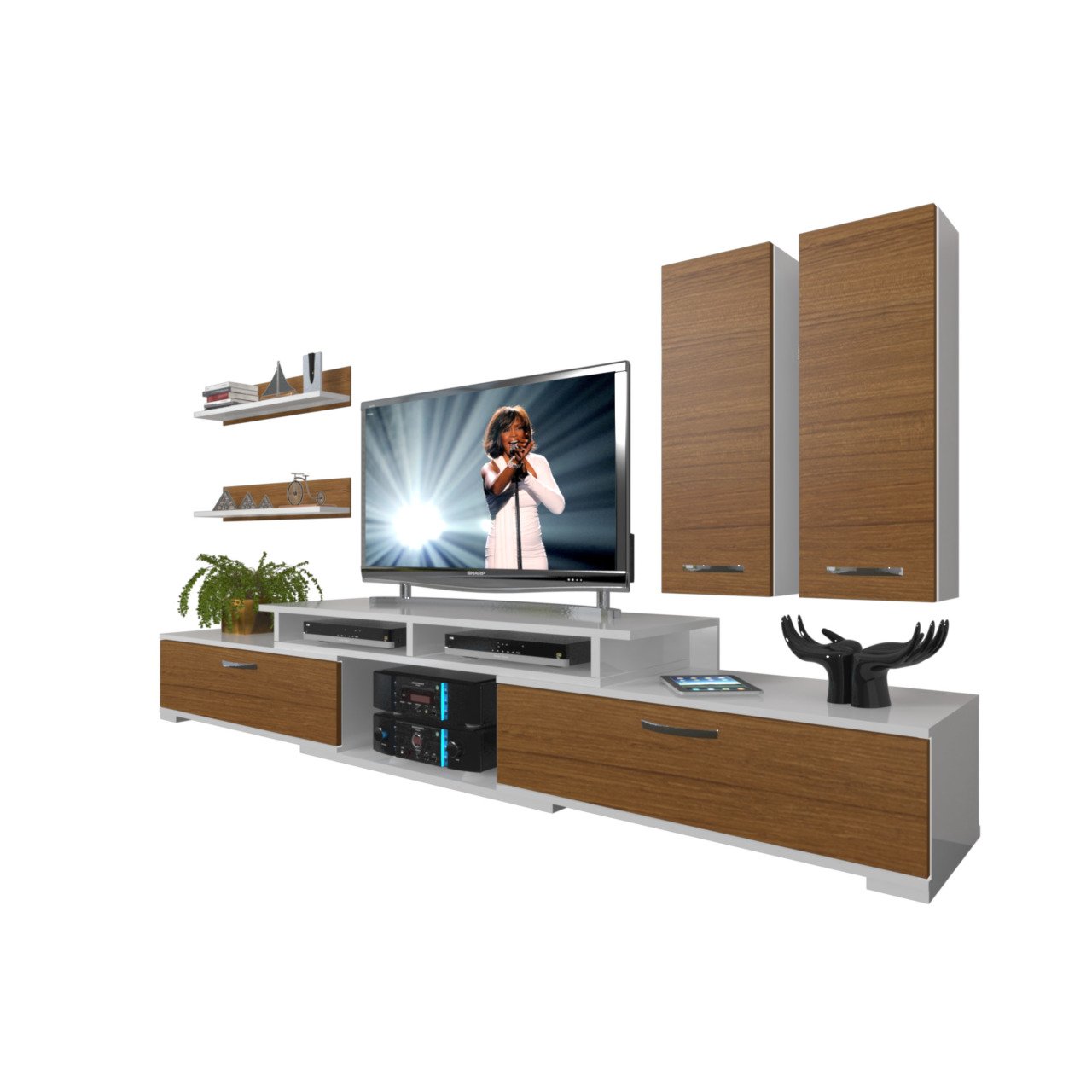 Decoraktiv Flex 5D130 Mdf Tv Ünitesi Tv Sehpası Beyaz - Ceviz