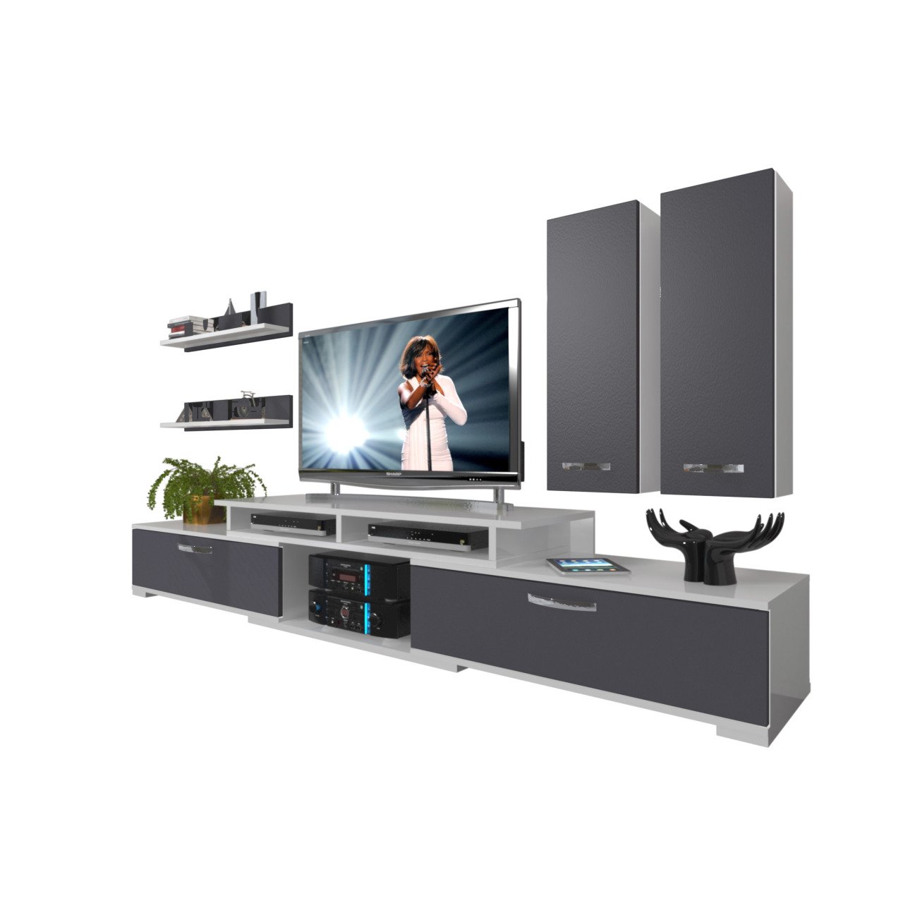Decoraktiv Flex 5D130 Mdf Tv Ünitesi Tv Sehpası Beyaz - Antrasit