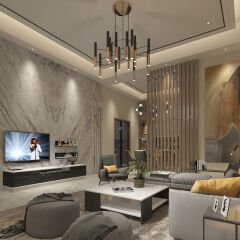 Trendstyle 4s Mdf Tv Ünitesi ve Orta Sehpa 2'li Set Beyaz - Siyah Mermer