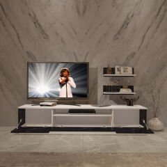 Trendstyle 4s Mdf Tv Ünitesi ve Orta Sehpa 2'li Set Beyaz - Siyah Mermer