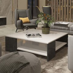 Trendstyle 4s Mdf Tv Ünitesi ve Orta Sehpa 2'li Set Beyaz - Siyah Mermer