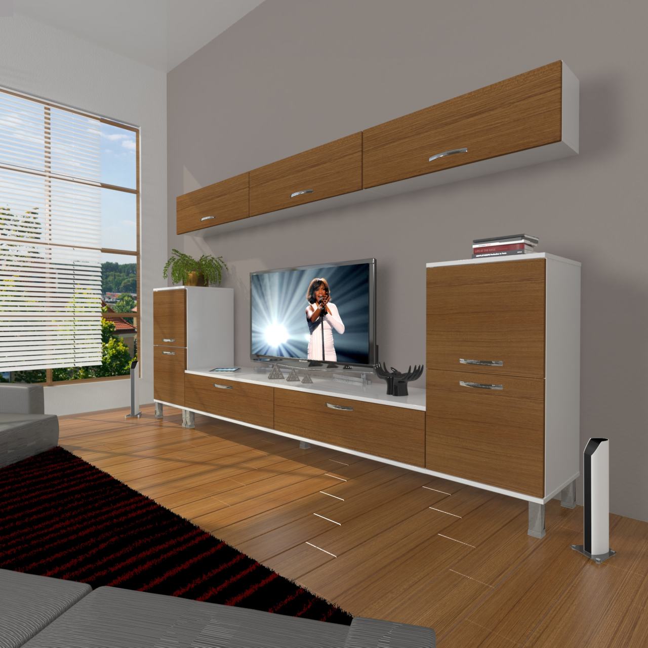 Decoraktiv Eko 9 Slm Std Krom Ayaklı Tv Ünitesi Tv Sehpası Beyaz - Ceviz