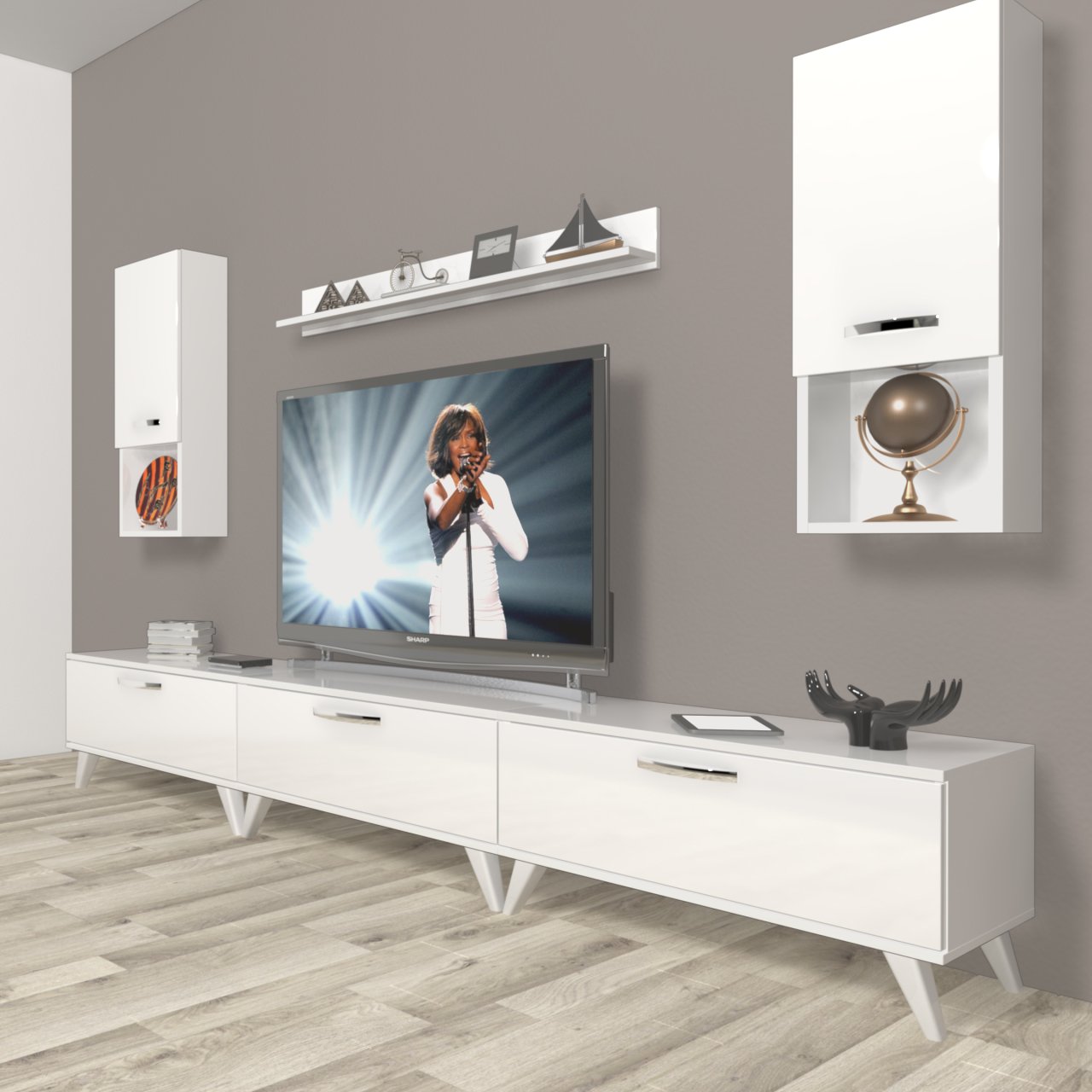Decoraktiv Eko 270da Slm Retro Tv Ünitesi Tv Sehpası Parlak Beyaz