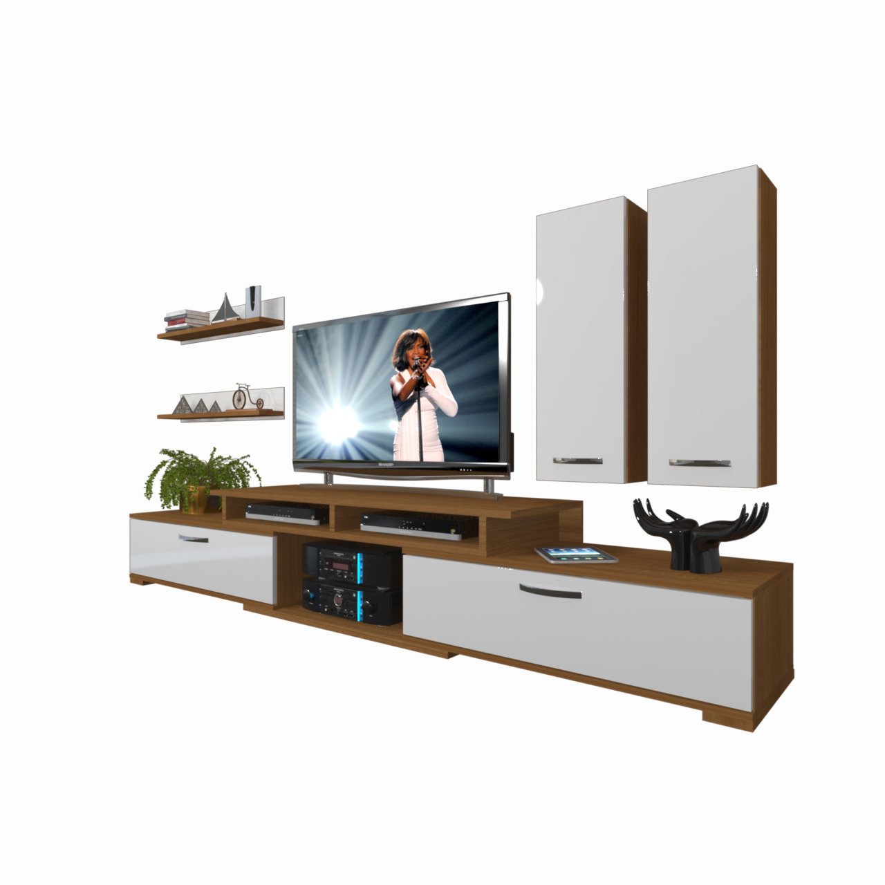 Decoraktiv Flex 5D130 Mdf Tv Ünitesi Tv Sehpası Ceviz - Beyaz