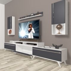 Decoraktiv Ekoflex 270TA Mdf Retro Tv Ünitesi Tv Sehpası Beyaz - Antrasit