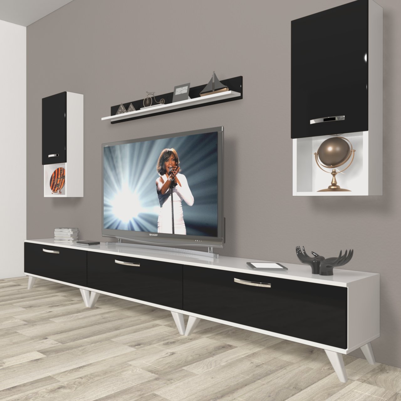 Decoraktiv Eko 270da Slm Retro Tv Ünitesi Tv Sehpası Beyaz - Siyah