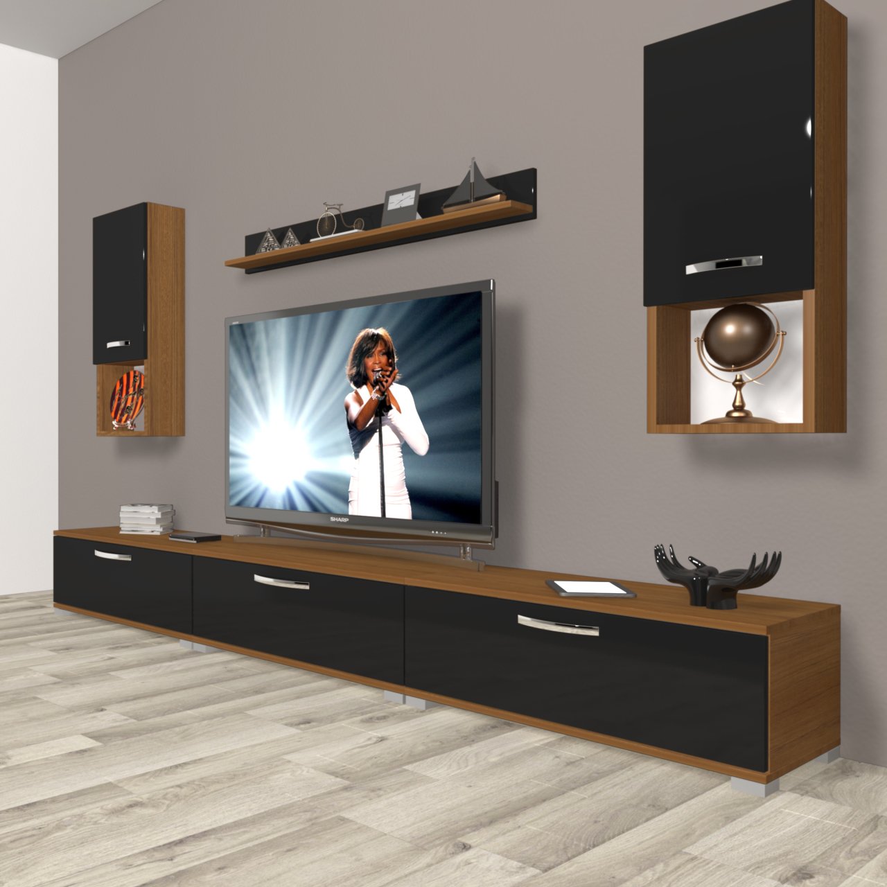 Decoraktiv Eko 270da Slm Tv Ünitesi Tv Sehpası Ceviz - Siyah