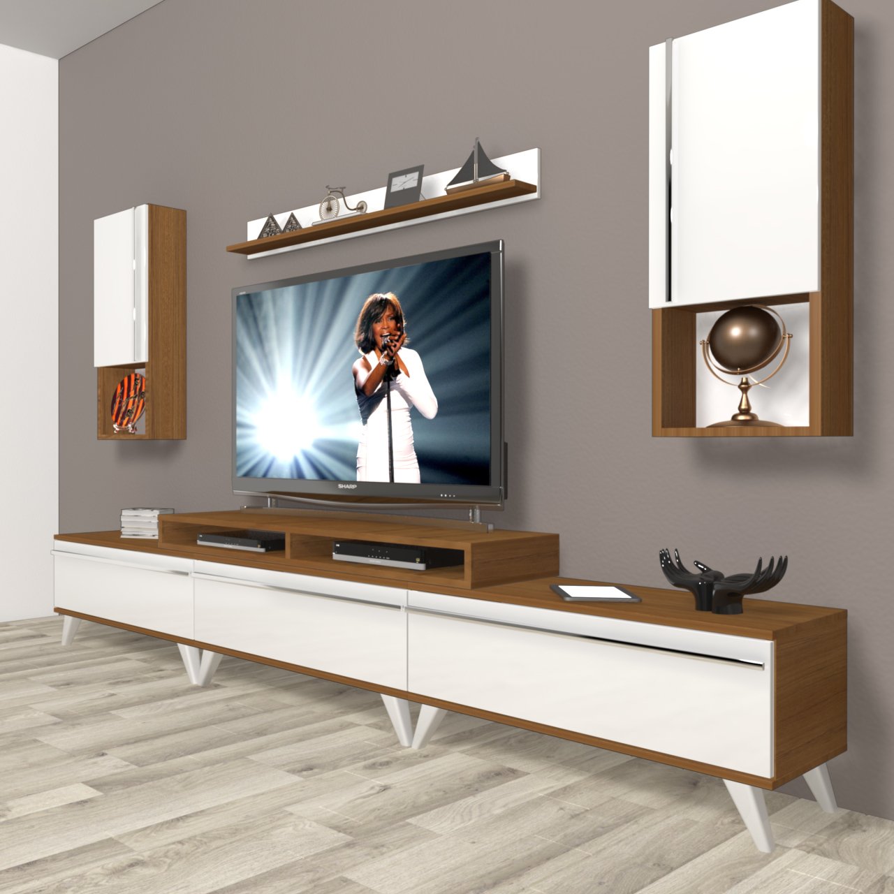 Decoraktiv Ekoflex 270TA Mdf Retro Tv Ünitesi Tv Sehpası Ceviz - Beyaz