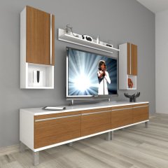 Decoraktiv Eko 5200TA Mdf Krom Ayaklı Tv Ünitesi Tv Sehpası Beyaz - Ceviz