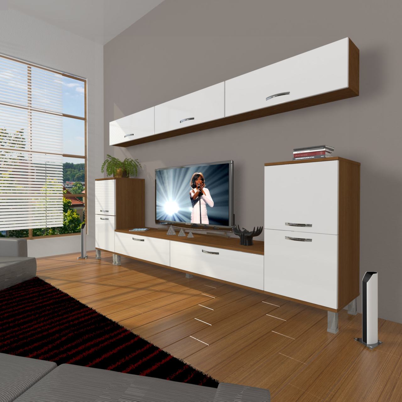 Decoraktiv Eko 9 Slm Std Krom Ayaklı Tv Ünitesi Tv Sehpası Ceviz - Beyaz