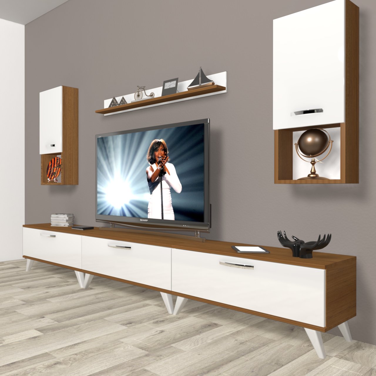 Decoraktiv Eko 270da Slm Retro Tv Ünitesi Tv Sehpası Ceviz - Beyaz