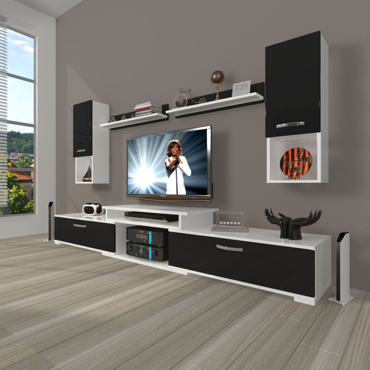 Decoraktiv Flex 5DA Mdf Tv Ünitesi Tv Sehpası Beyaz - Siyah