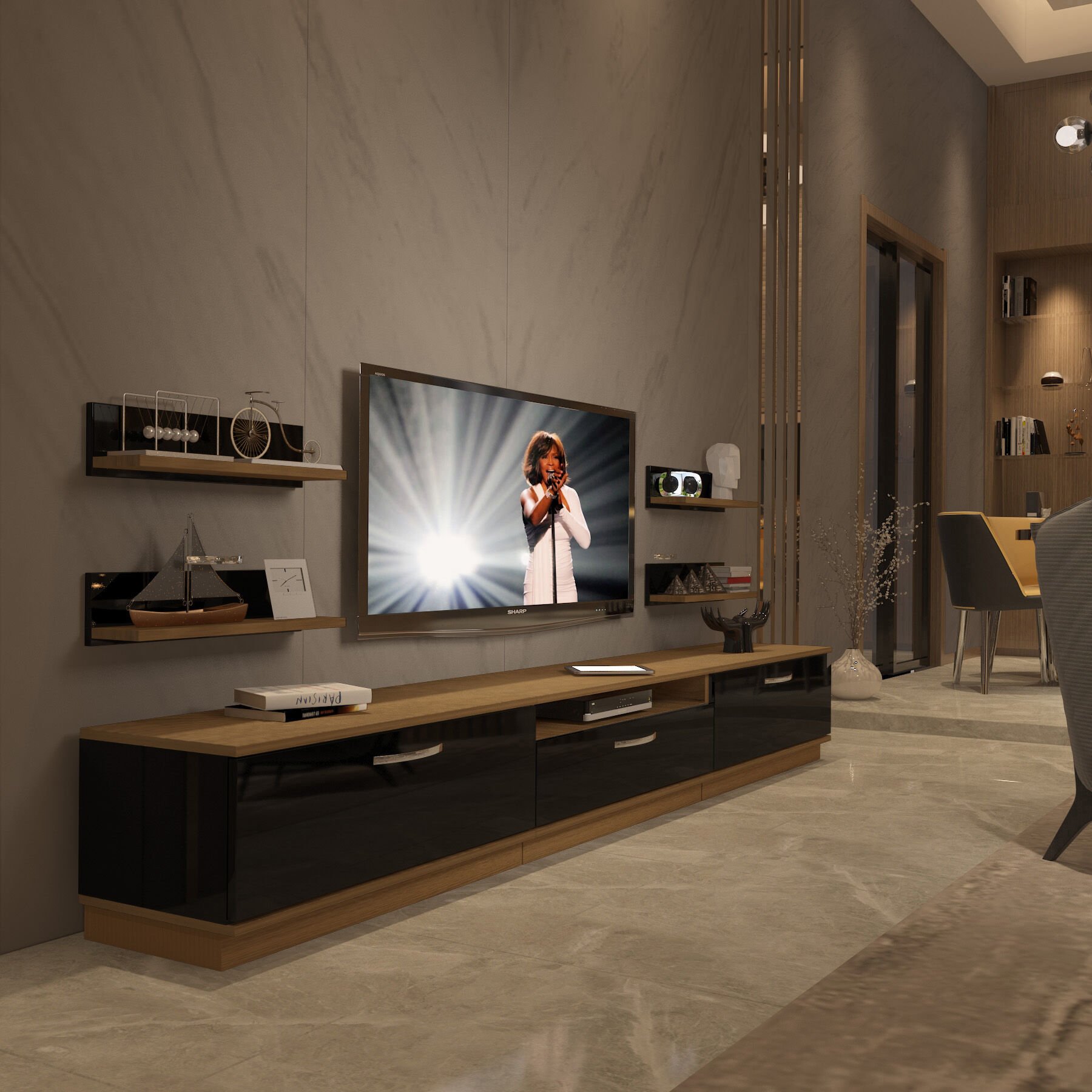 Decoraktiv Trendstyle 270R Mdf Tv Ünitesi Tv Sehpası Pera - Siyah