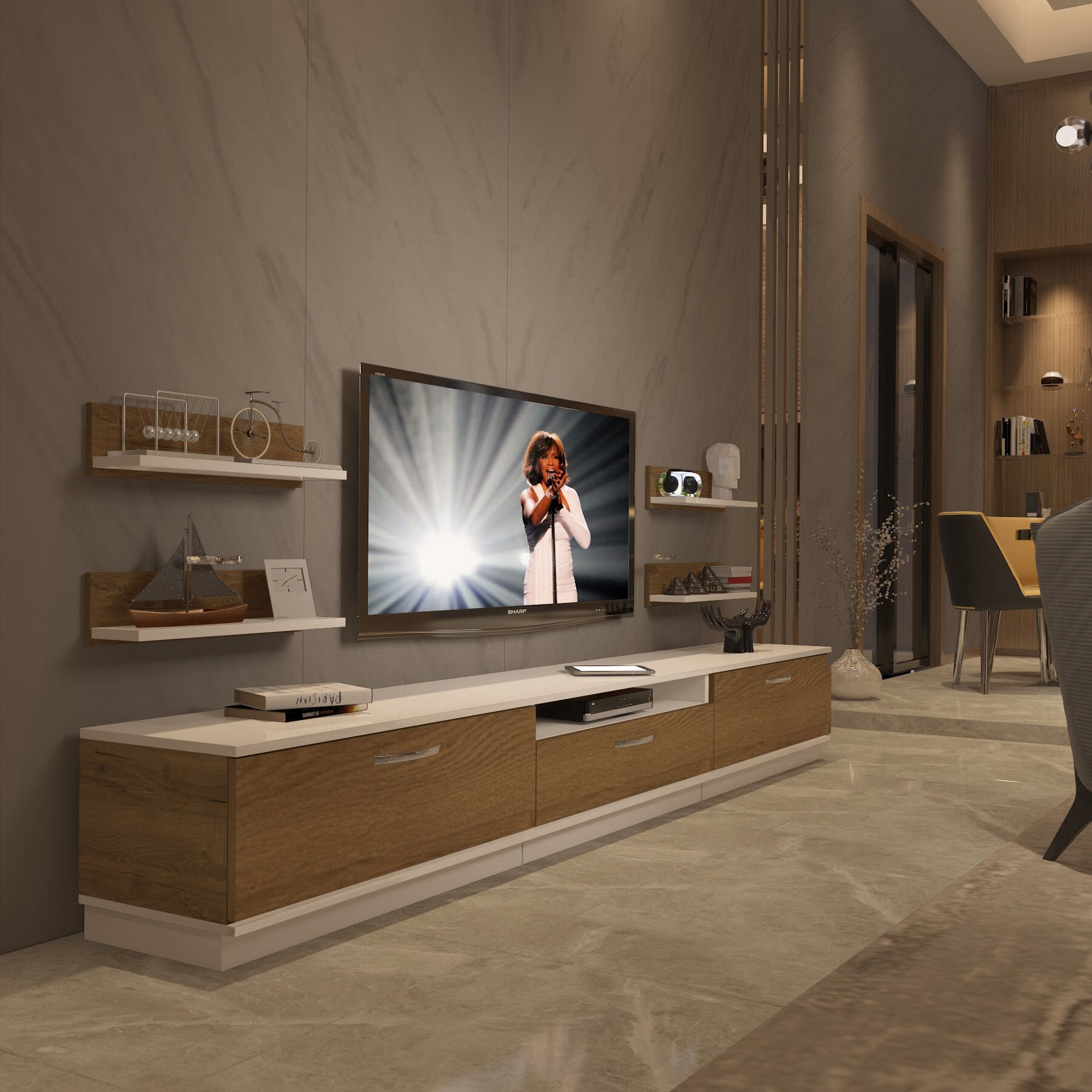 Decoraktiv Trendstyle 270R Mdf Tv Ünitesi Tv Sehpası Beyaz - Pera