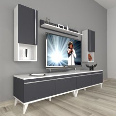 Decoraktiv Eko 5200TA Mdf Retro Tv Ünitesi Tv Sehpası Beyaz - Antrasit