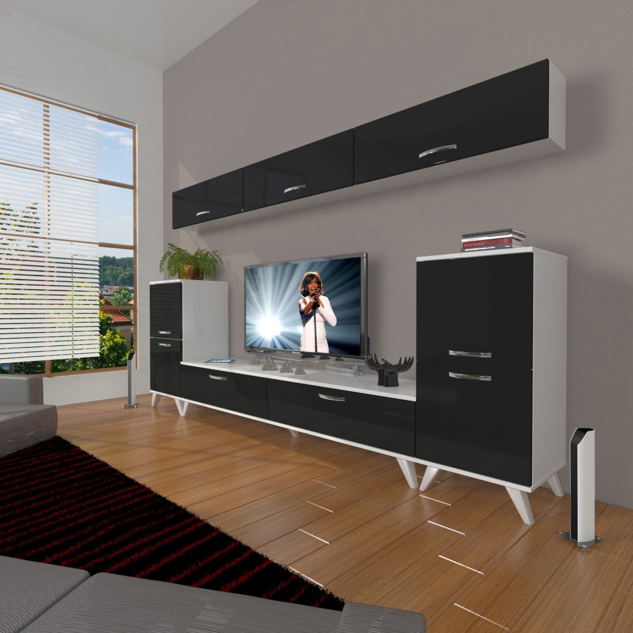 Decoraktiv Eko 9 Slm Std Retro Tv Ünitesi Tv Sehpası Beyaz - Siyah