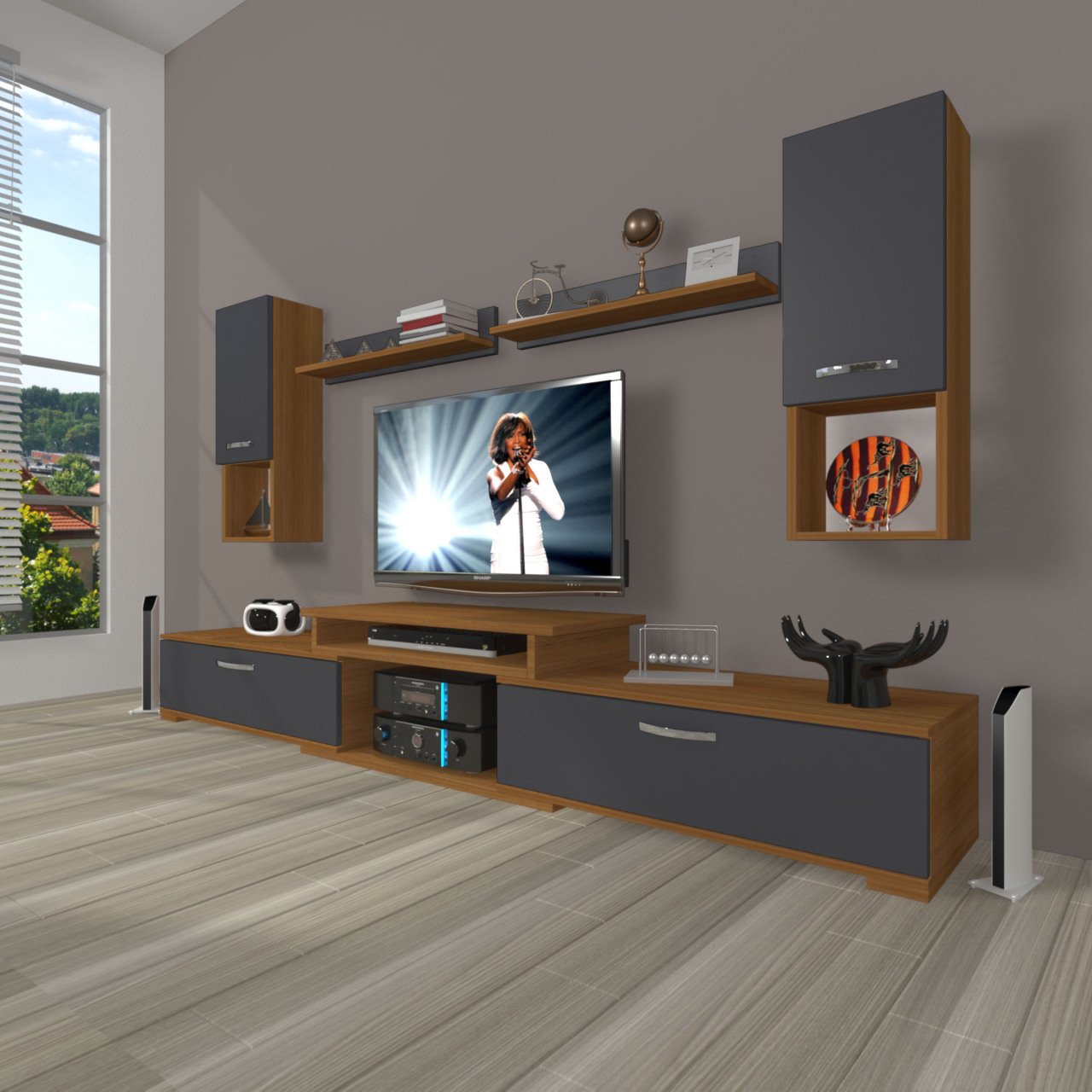 Decoraktiv Flex 5DA Mdf Tv Ünitesi Tv Sehpası Ceviz - Antrasit