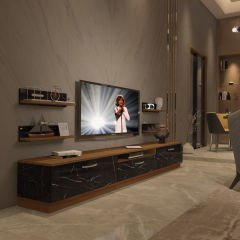 Decoraktiv Trendstyle 270R Mdf Tv Ünitesi Tv Sehpası Ceviz - Siyah Mermer