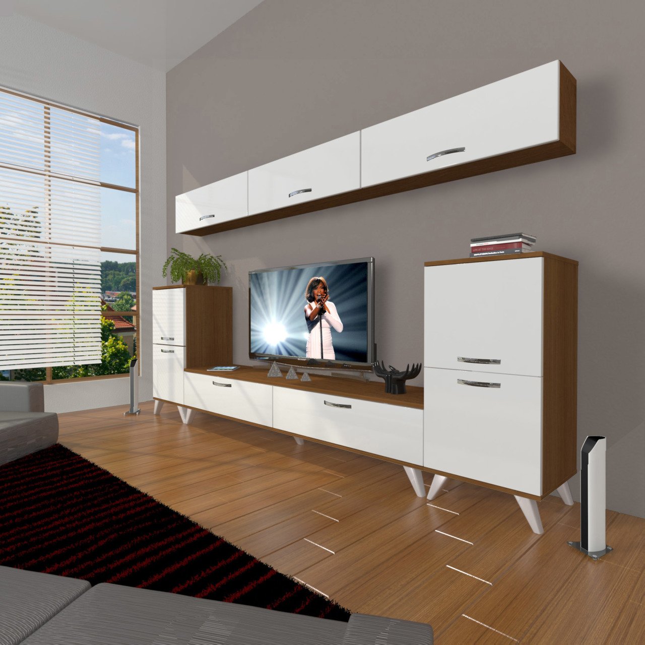Decoraktiv Eko 9 Slm Std Retro Tv Ünitesi Tv Sehpası Ceviz - Beyaz